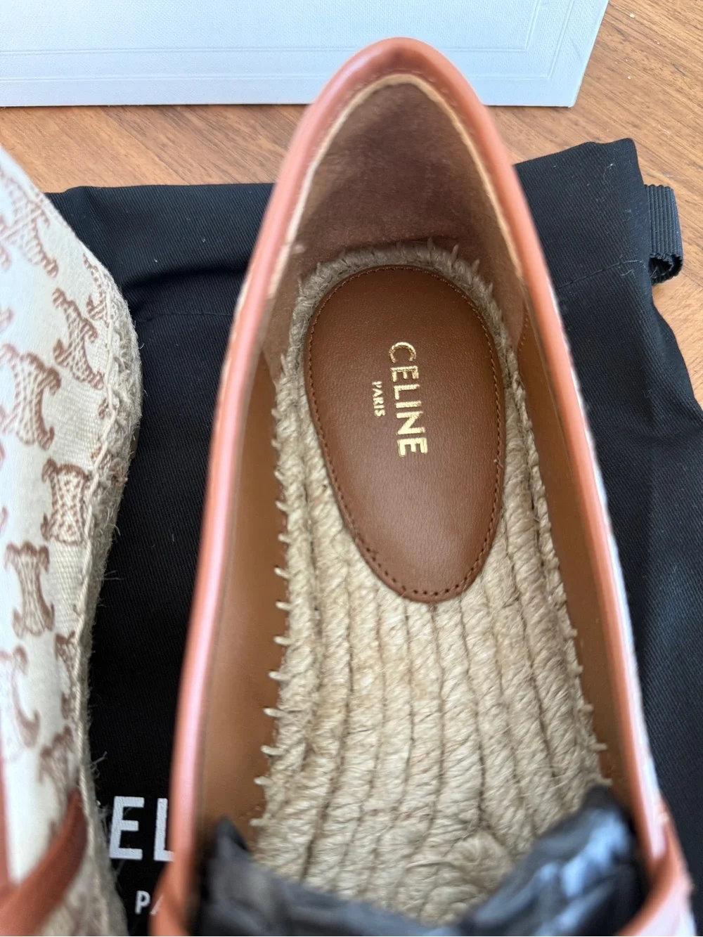 CELINE Cream & Brown Logo Espadrille Slip-Ons, 38